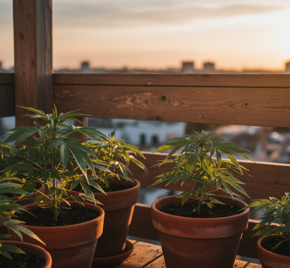 Morning dew on serrated cannabis leaves in organic cultivation